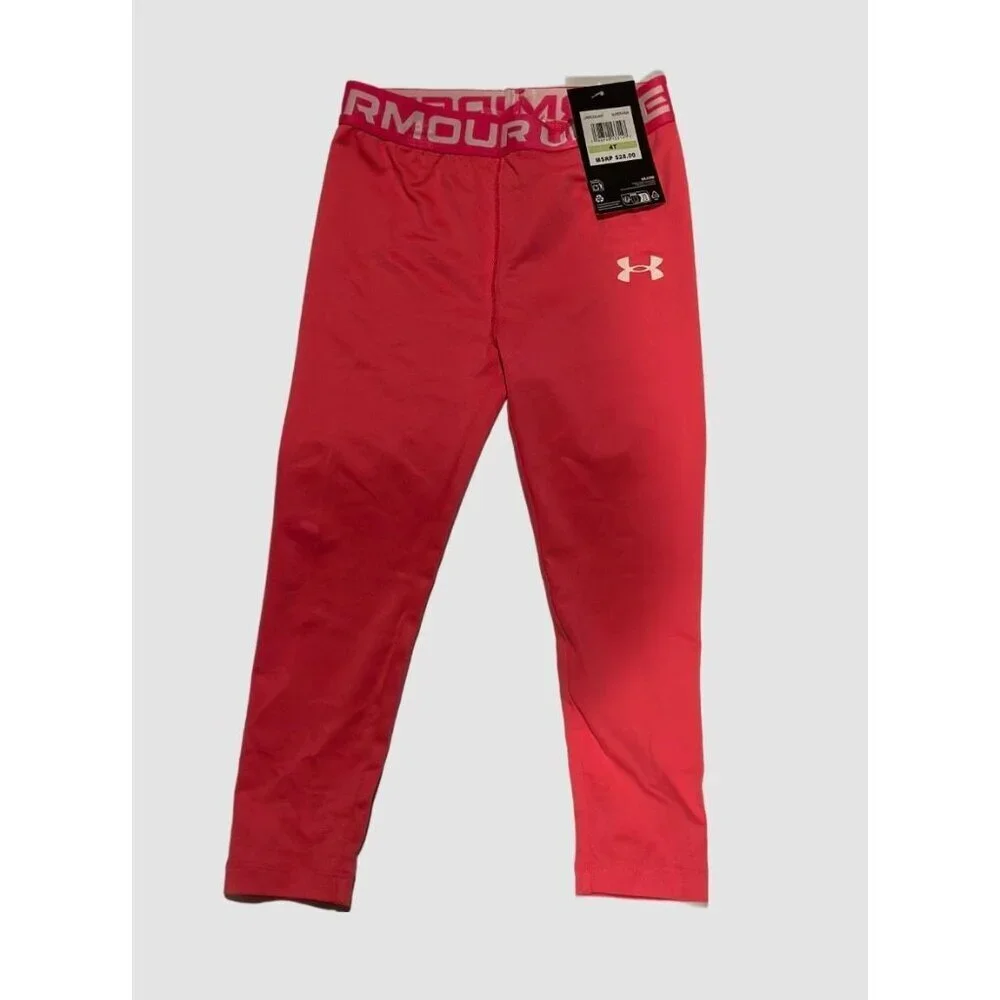 NWT Girl's Youth Under Armour UA Pink Full Length FITTED Leggings 4T MSRP $28